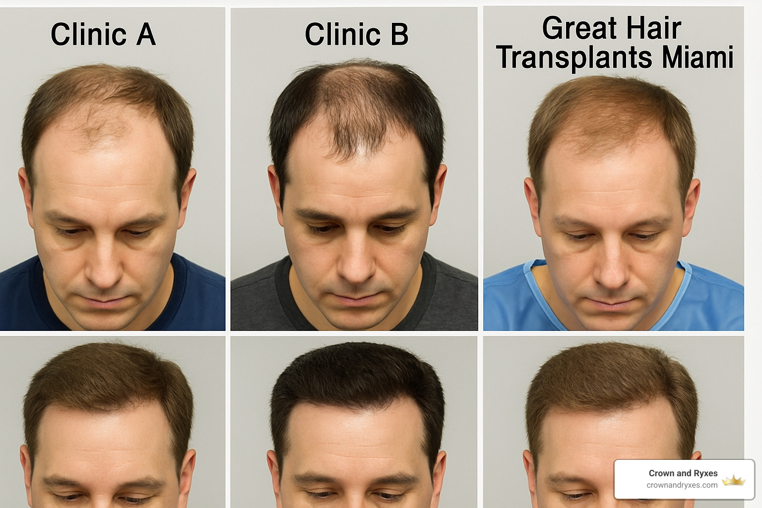 comparison of different hair transplant results from various clinics - hair transplants florida