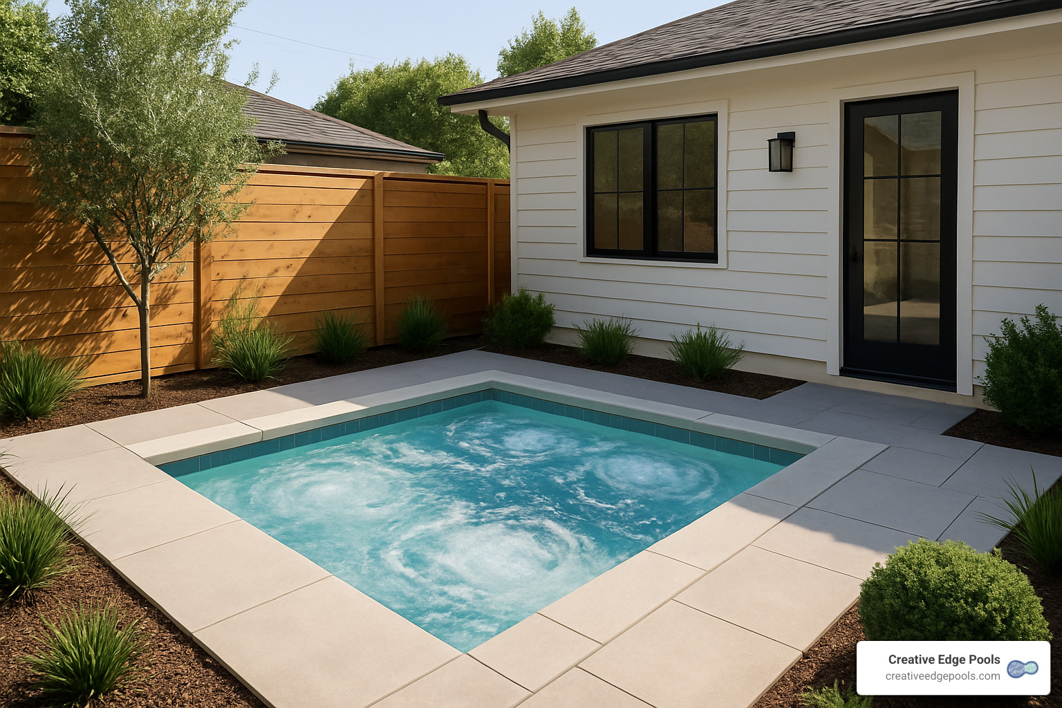 Compact plunge pool with spa jets in a small backyard space - inground swimming pool companies