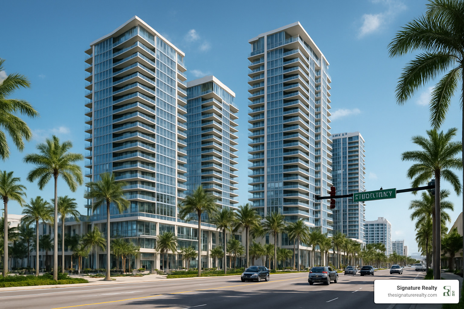 Skyline rendering of potential high-rise development on the Atlantic Boulevard site - commercial land for sale broward county