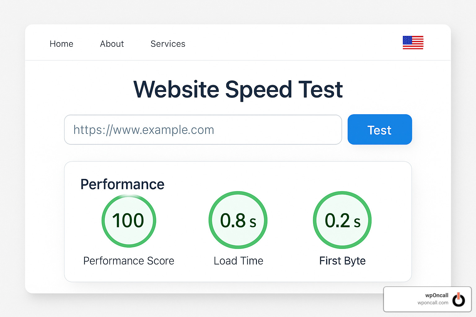Website speed test showing fast load times with performance optimization - managed wordpress hosting services