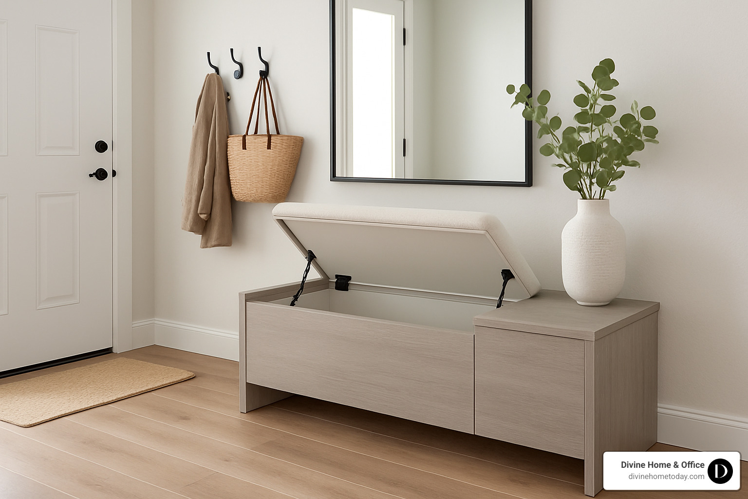 hidden storage bench in modern entryway - modern home decor