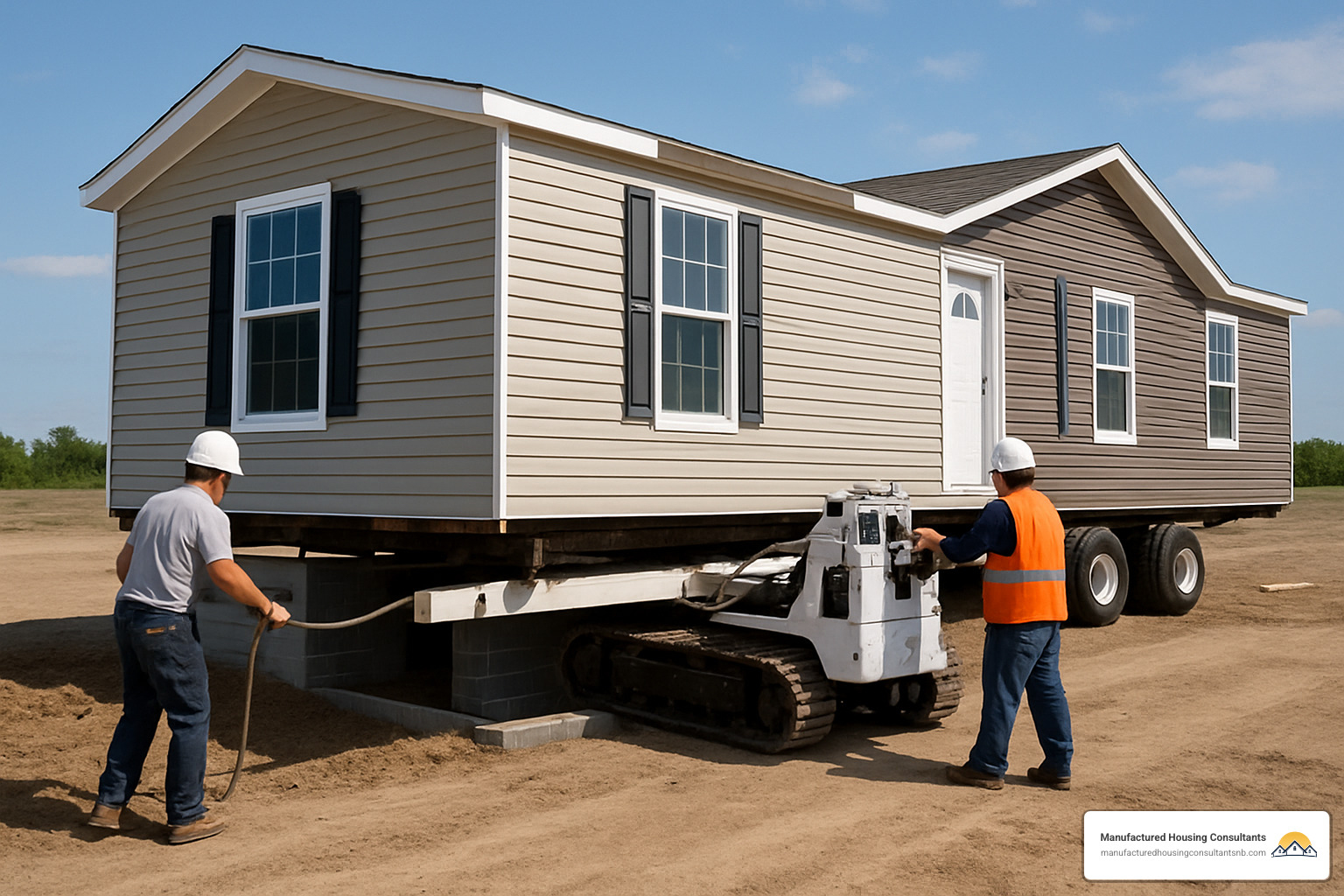 modern manufactured home being set up at new location - Mobile home relocation services