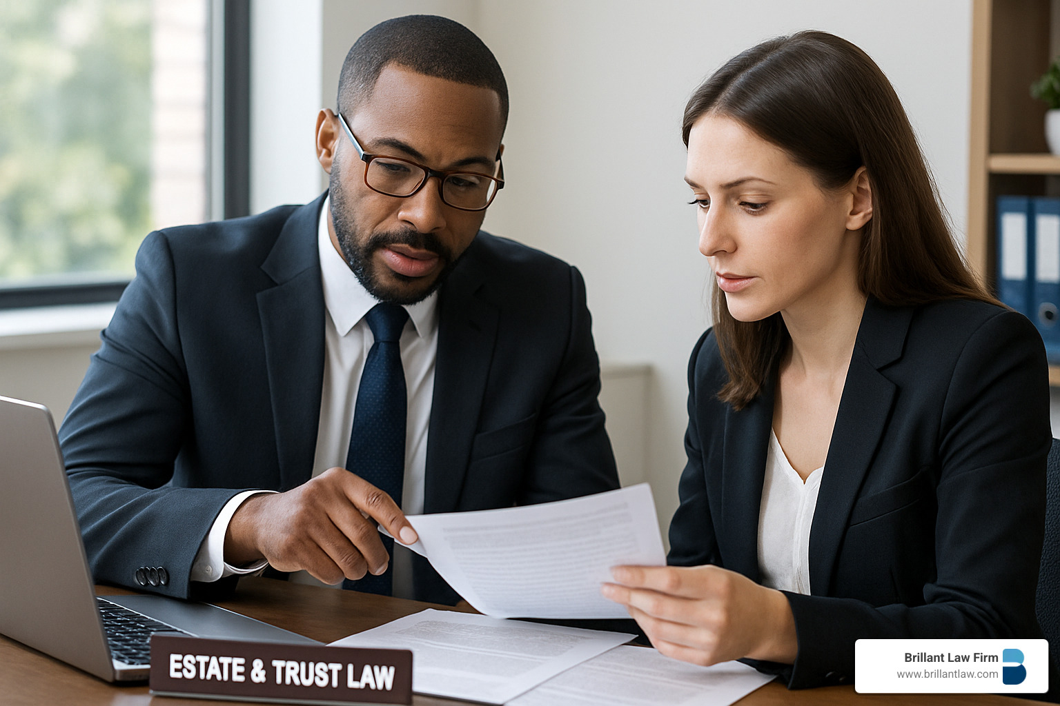 lawyer reviewing documents with client - Estate and trust lawyer