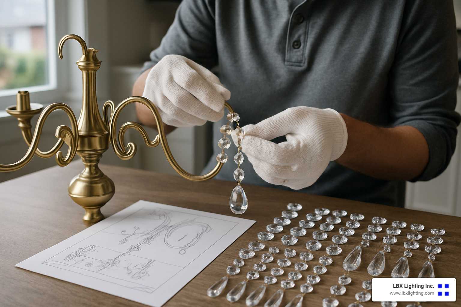 assembling crystal chandelier components - crystal chandelier installation guide