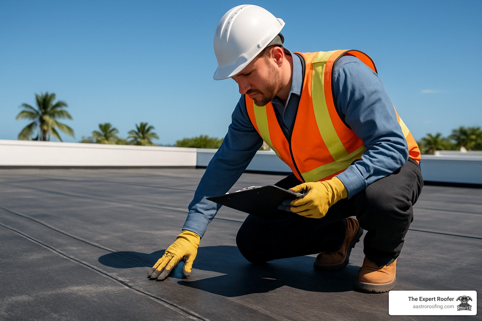 EPDM roof maintenance inspection being performed - epdm roofing material cost
