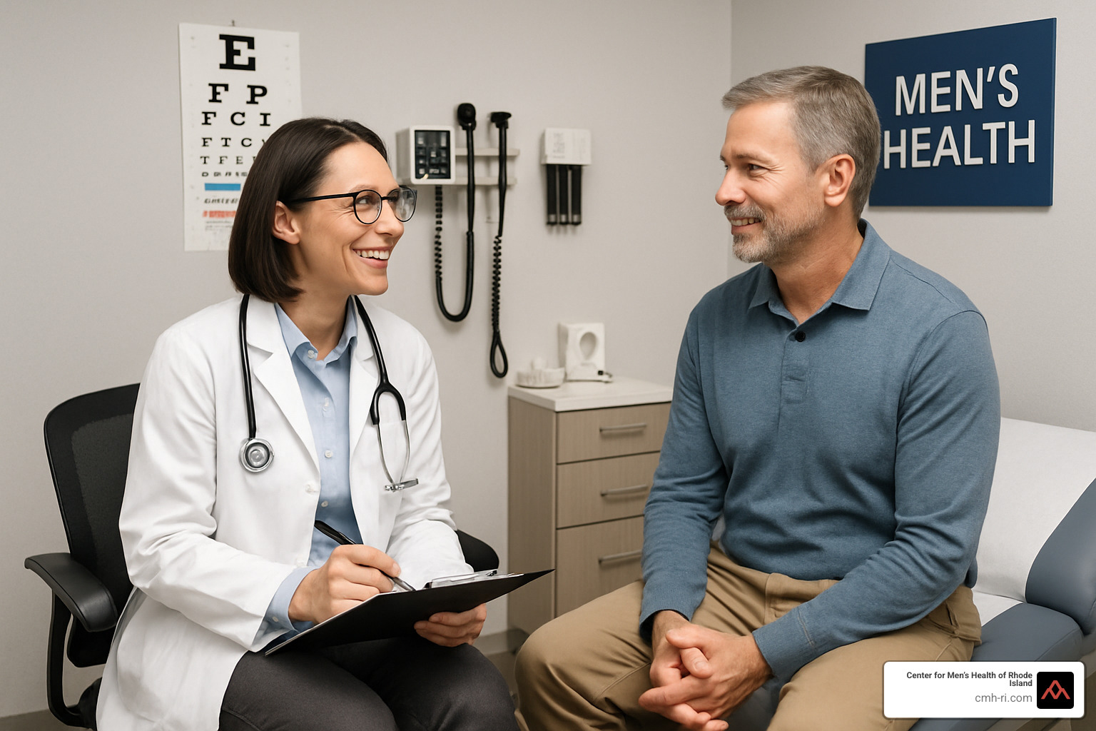 medical provider consulting with male patient at a men's health clinic - men's health clinic Rhode Island