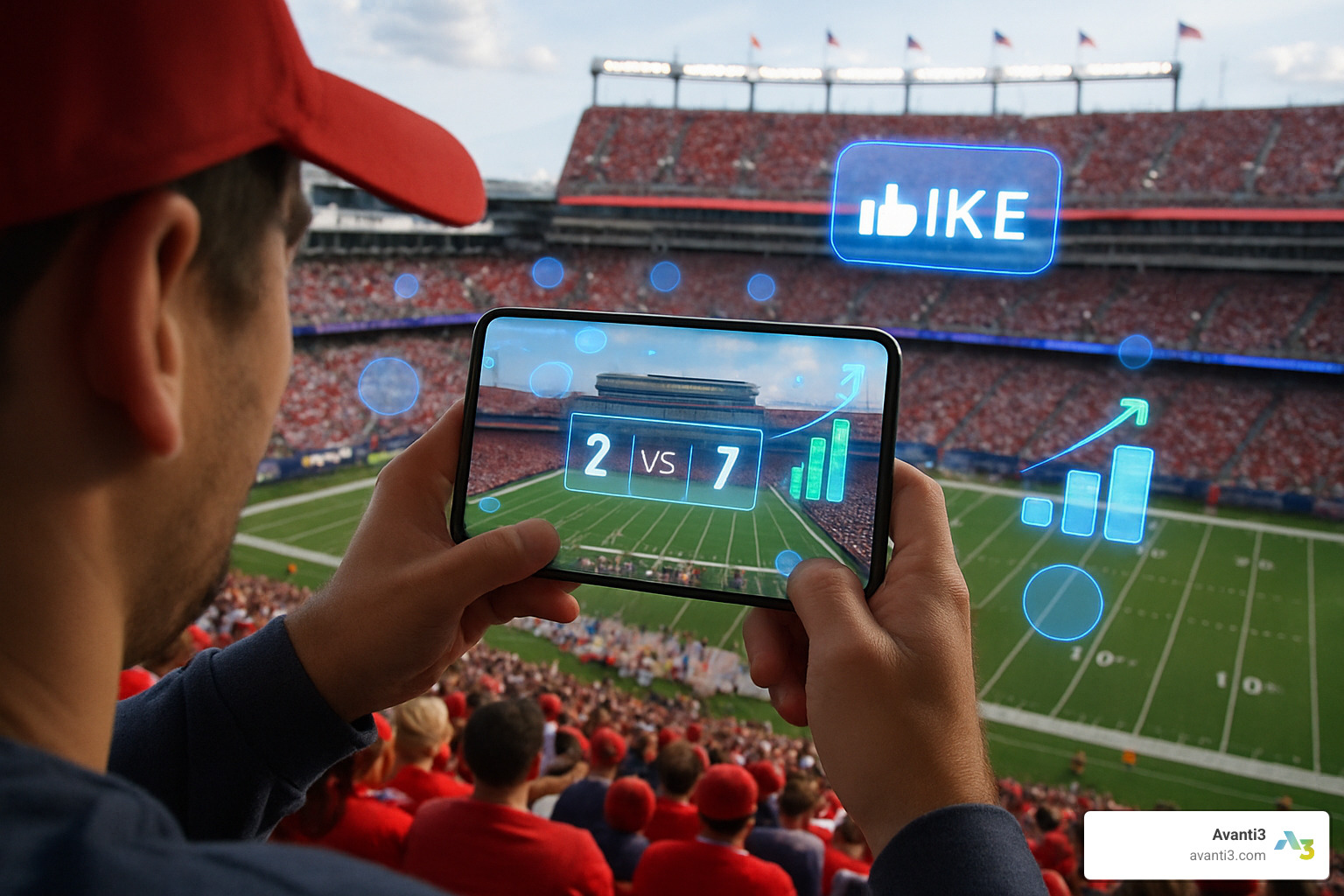 Fan using AR technology on smartphone at stadium - Fan engagement tools