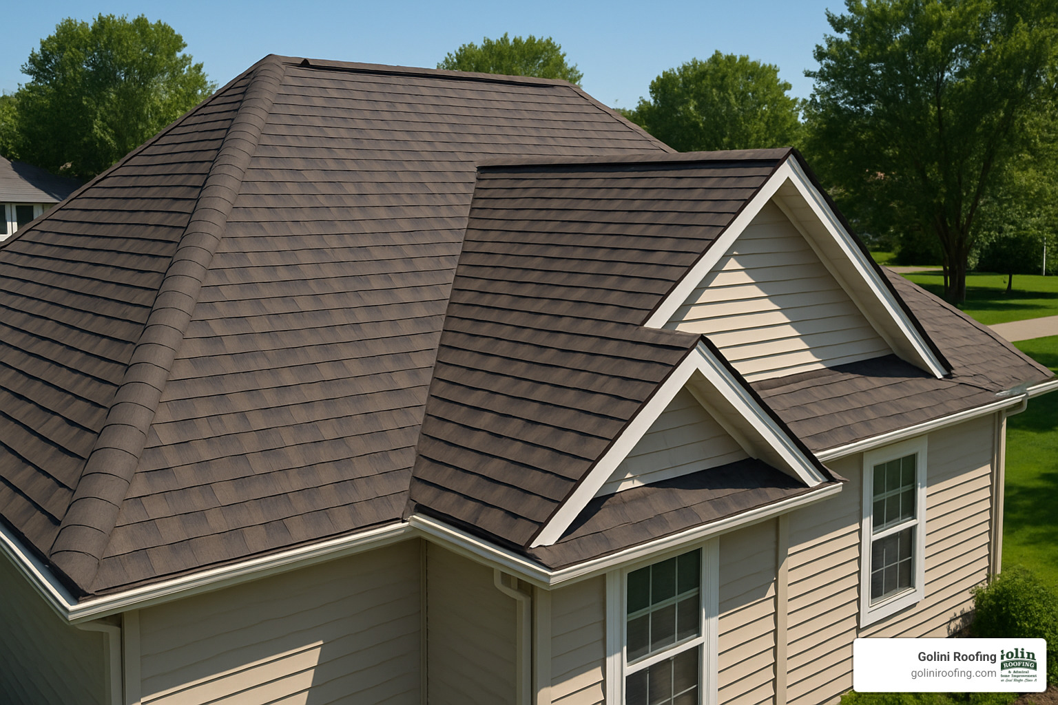 Completed residential roof installation with perfect shingle alignment - roof installation companies