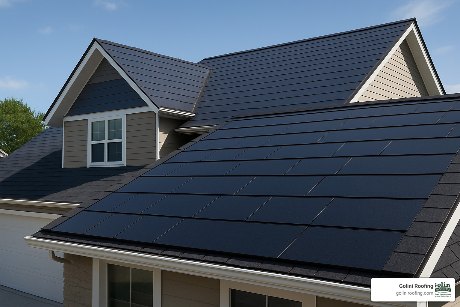 integrated solar shingle array on residential roof - roof installation companies