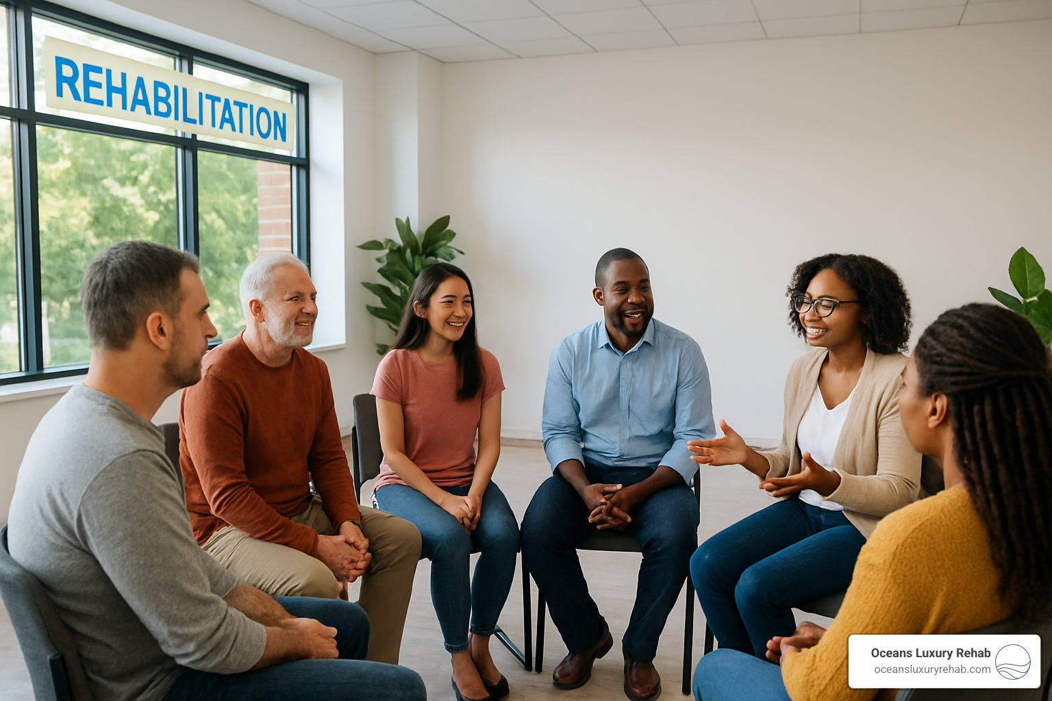 Rehabilitation facility with patients in group therapy - how long is drug rehab Rehabilitation facility with patients in group therapy - how long is drug rehab