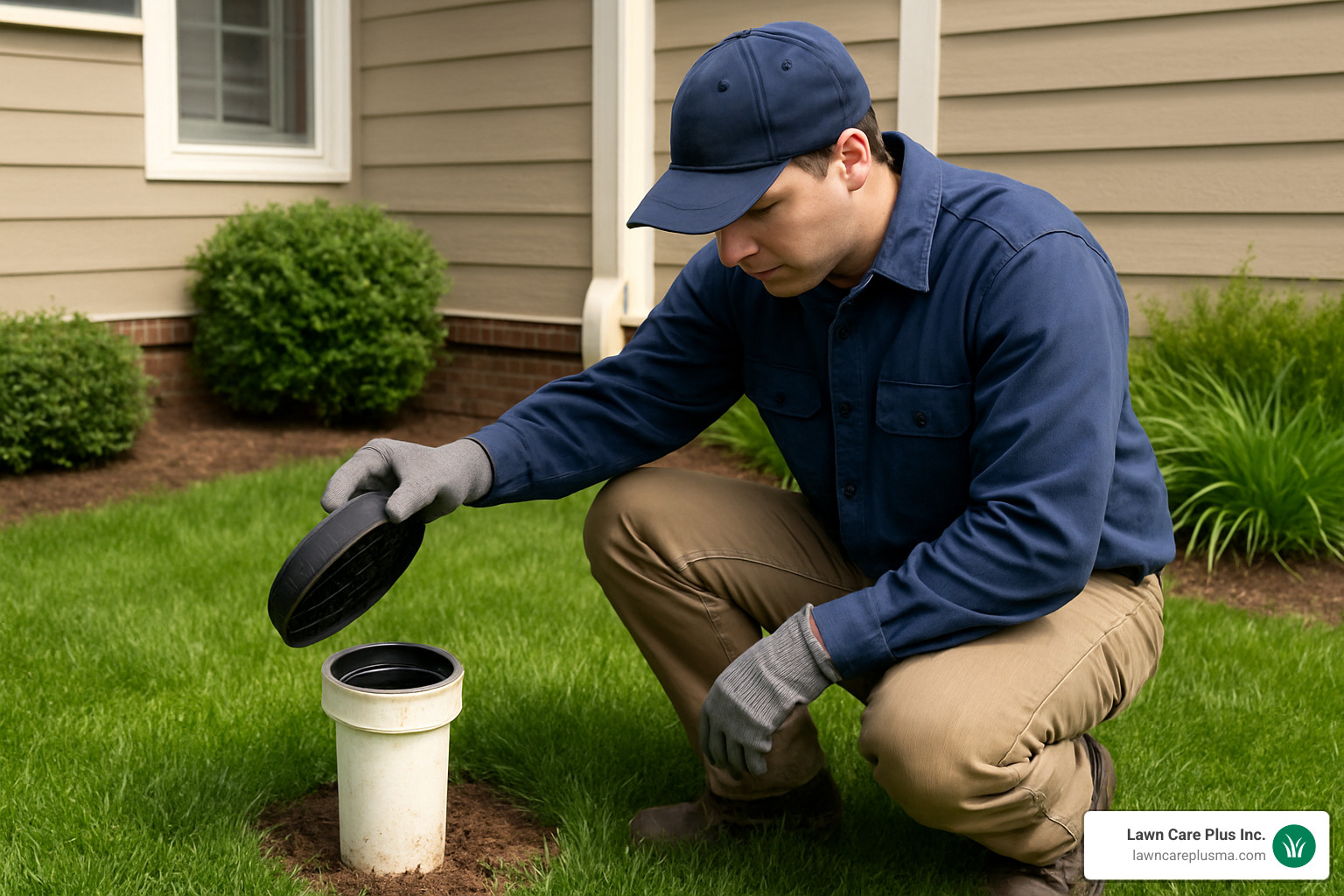maintenance worker checking a french drain clean-out port - installing a french drain for gutters