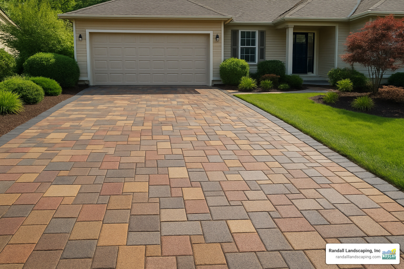 Multi-color paver driveway with decorative border - hardscapes near me