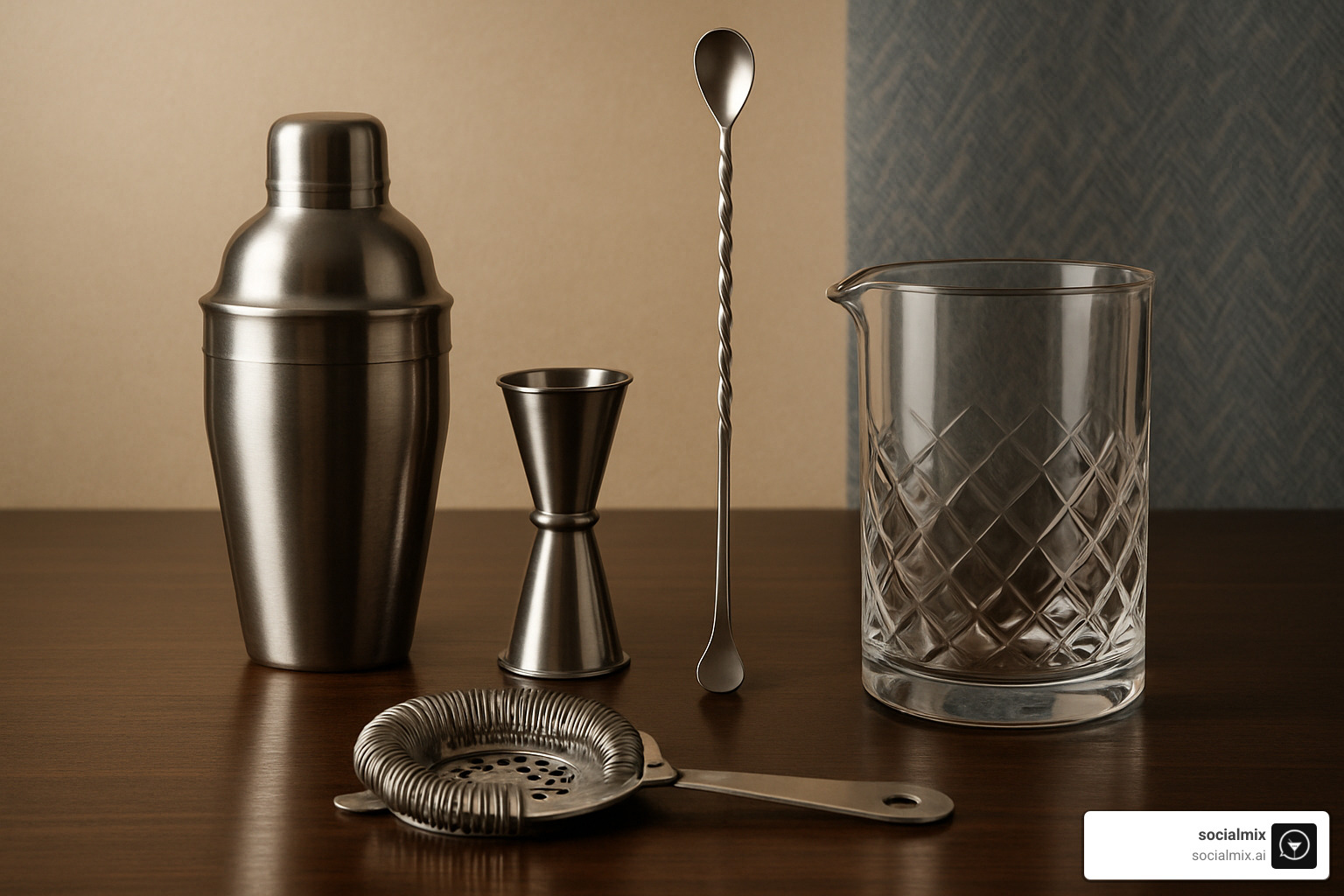 bartender tools arrangement - business casual cocktail attire