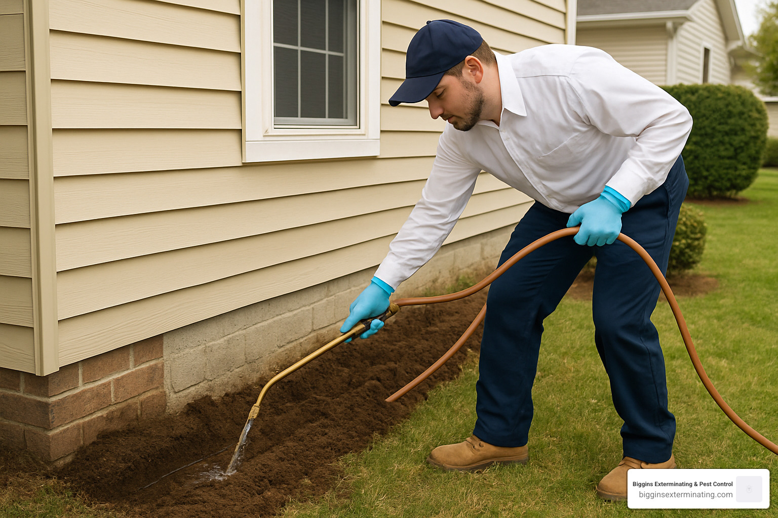 termite trenching treatment around foundation - termite barrier treatment