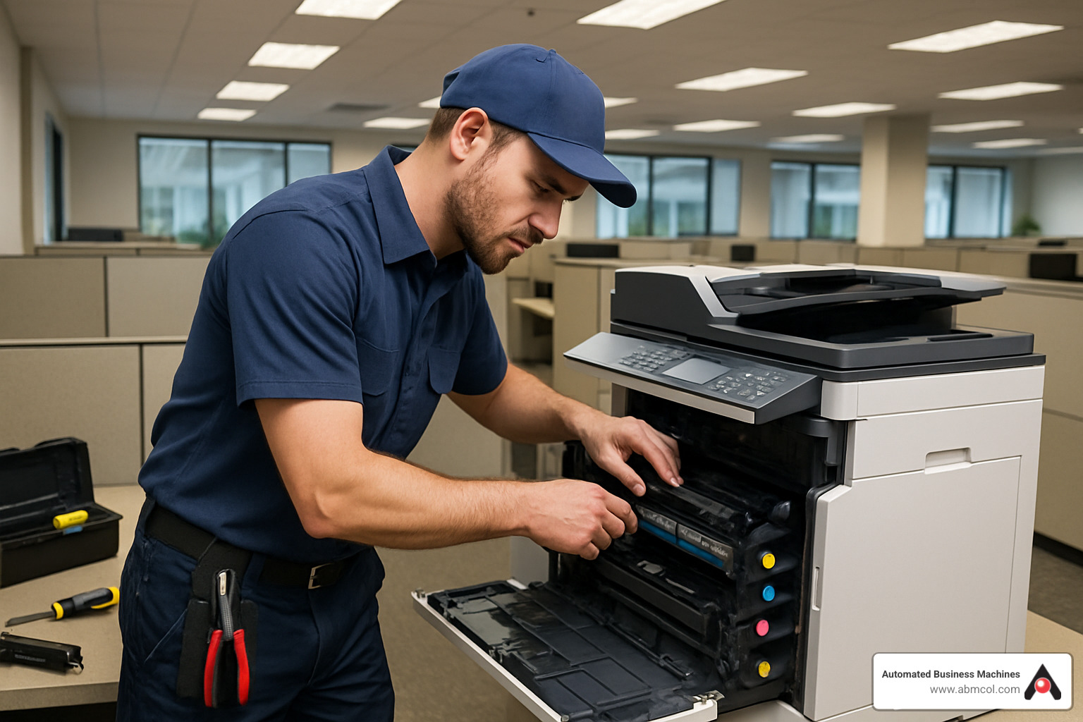 technician servicing office printer - printer contract companies