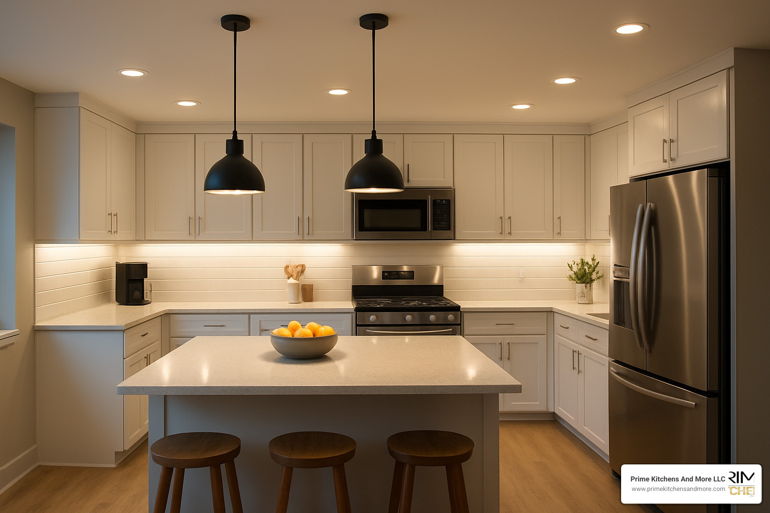 layered kitchen lighting with pendants, under-cabinet, and recessed lights - kitchen remodel ideas