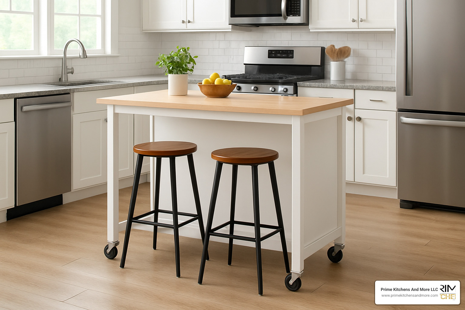 slim mobile kitchen island with seating - kitchen remodel ideas