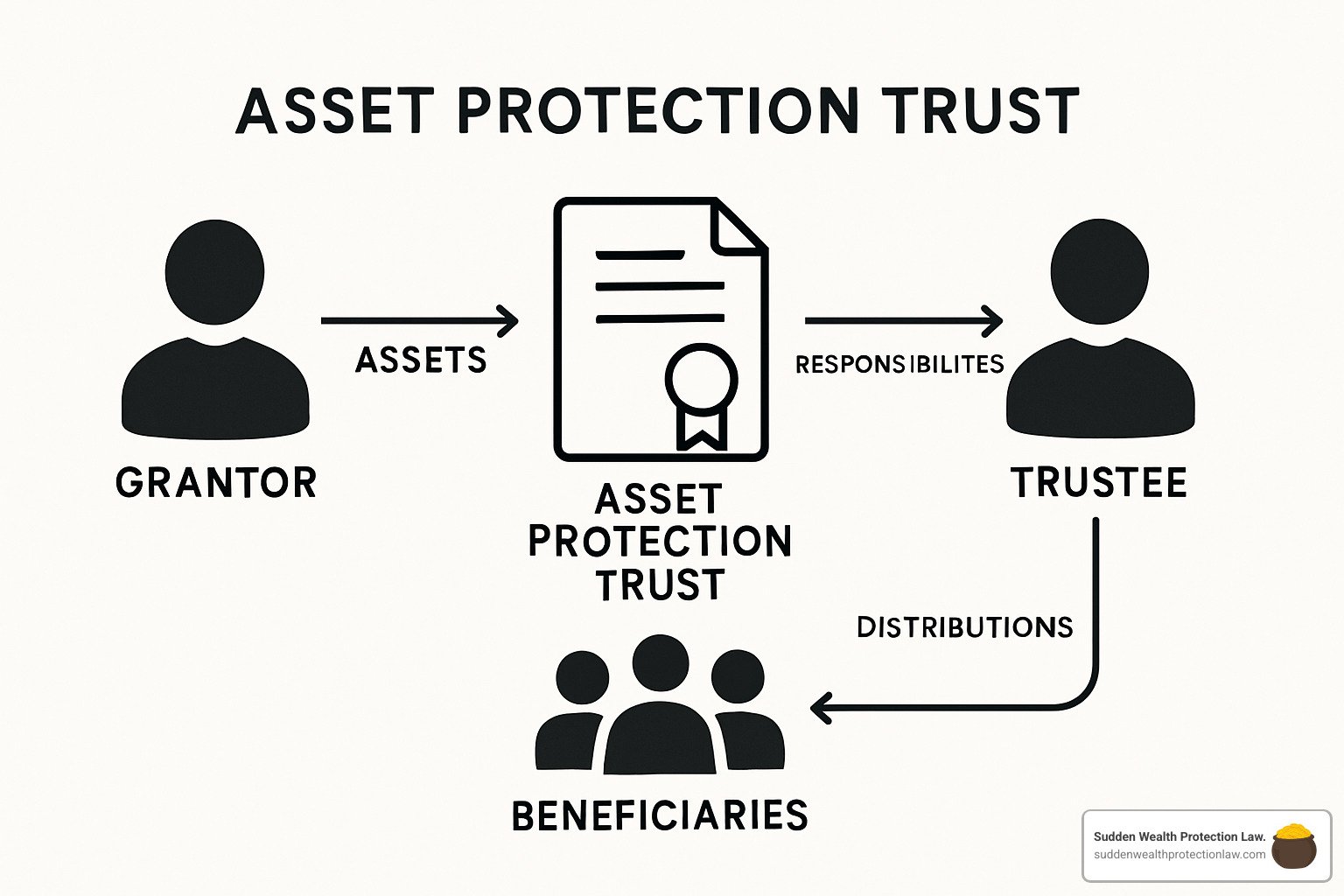 Asset protection trust structure showing the relationship between grantor, trustee, and beneficiaries - arizona asset protection trusts