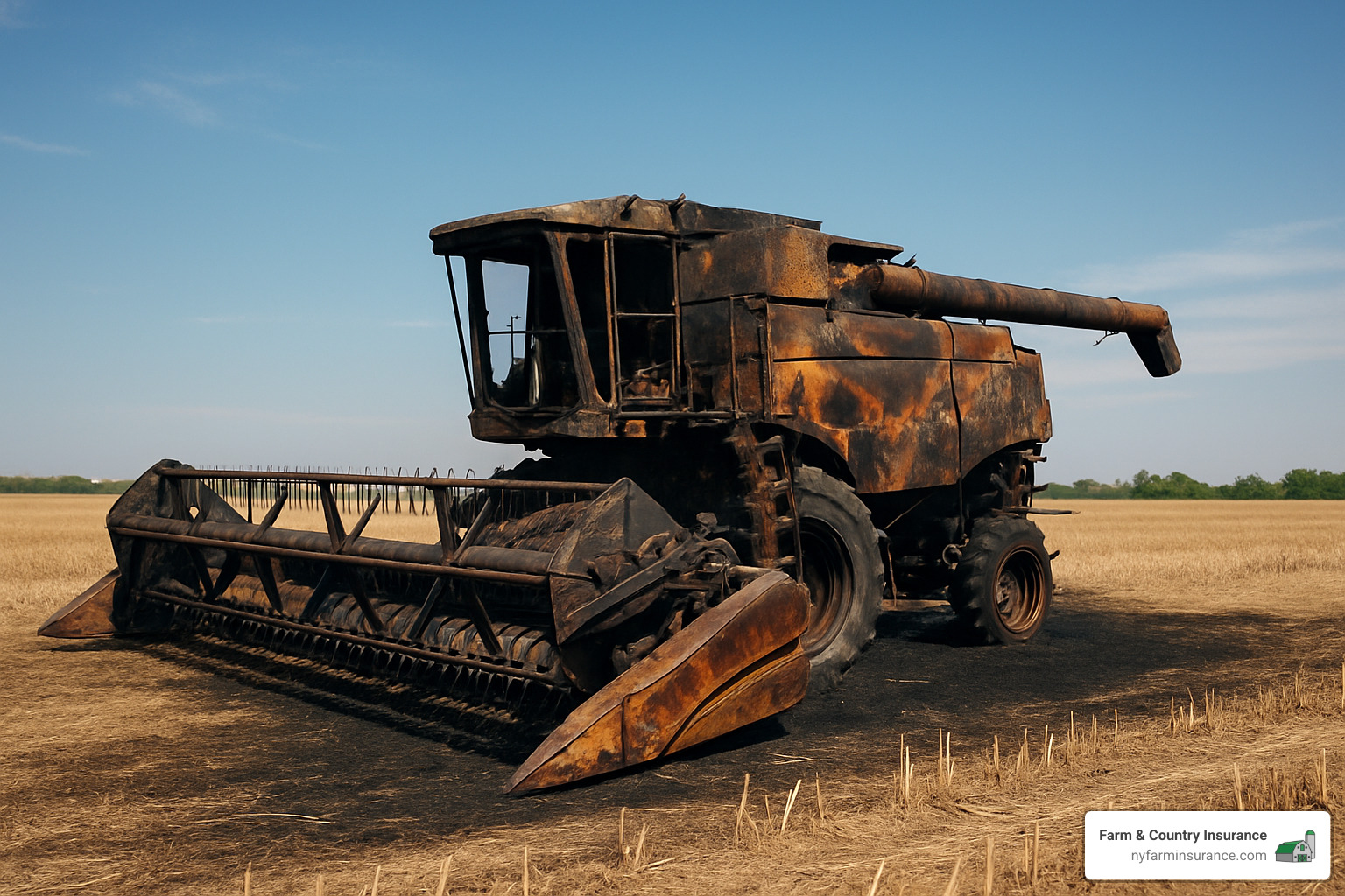 burned combine harvester in field after fire - agricultural equipment insurance burned combine harvester in field after fire - agricultural equipment insurance