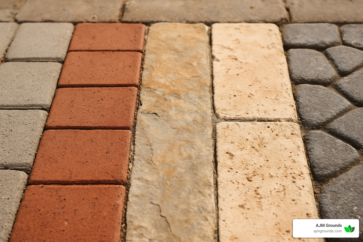 close-up of different paver materials showing texture and color variations - paver contractors near me