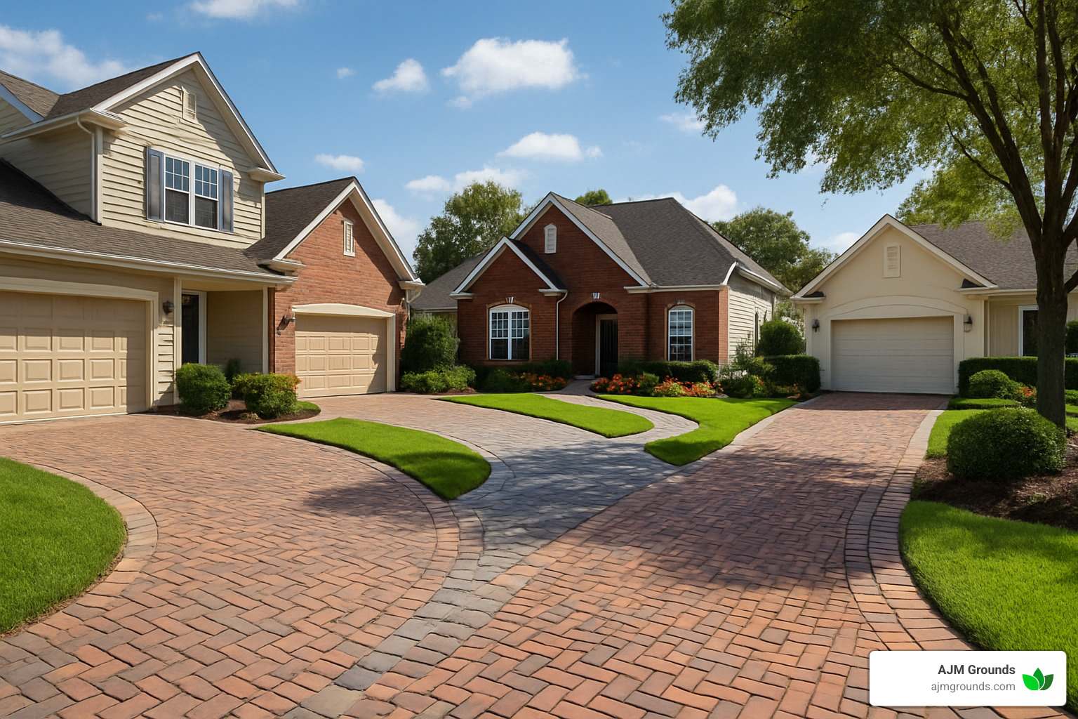 neighborhood with beautiful paver driveways and walkways - paver contractors near me