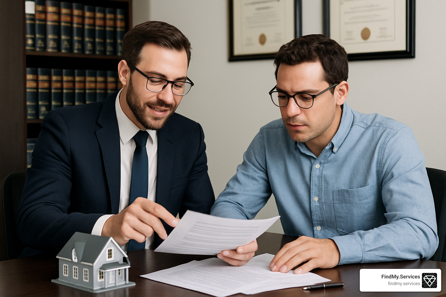 conveyancing expert reviewing documents with client - experts in conveyancing