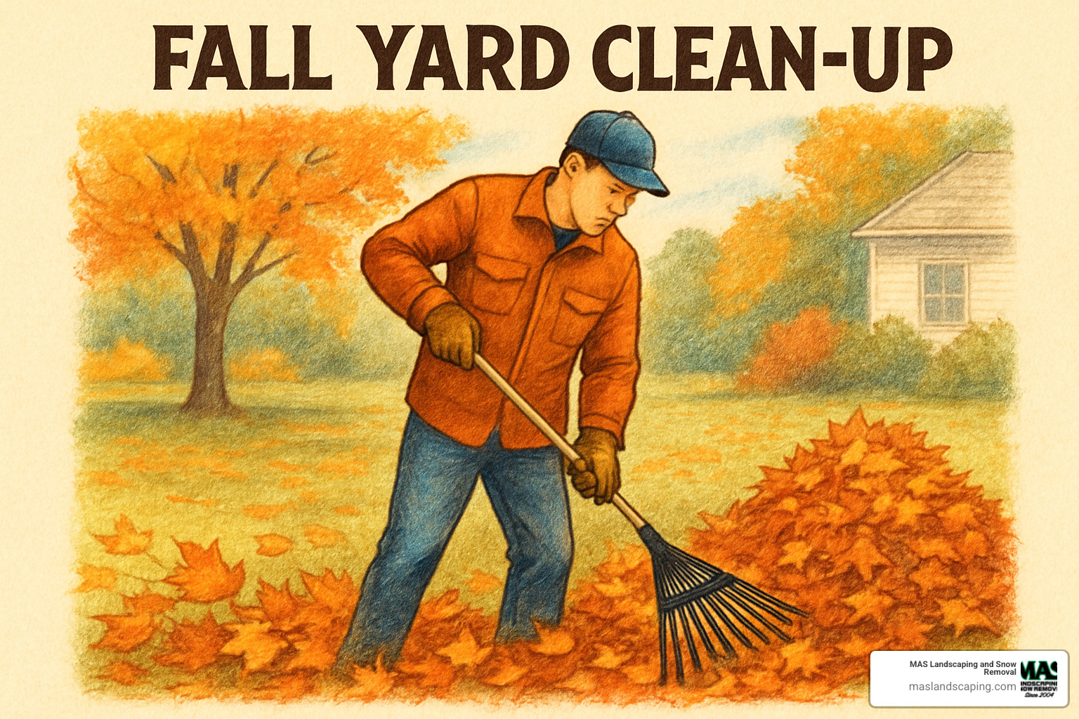 MAS Landscaping crew in uniforms working on fall cleanup - Fall Yard Clean Up