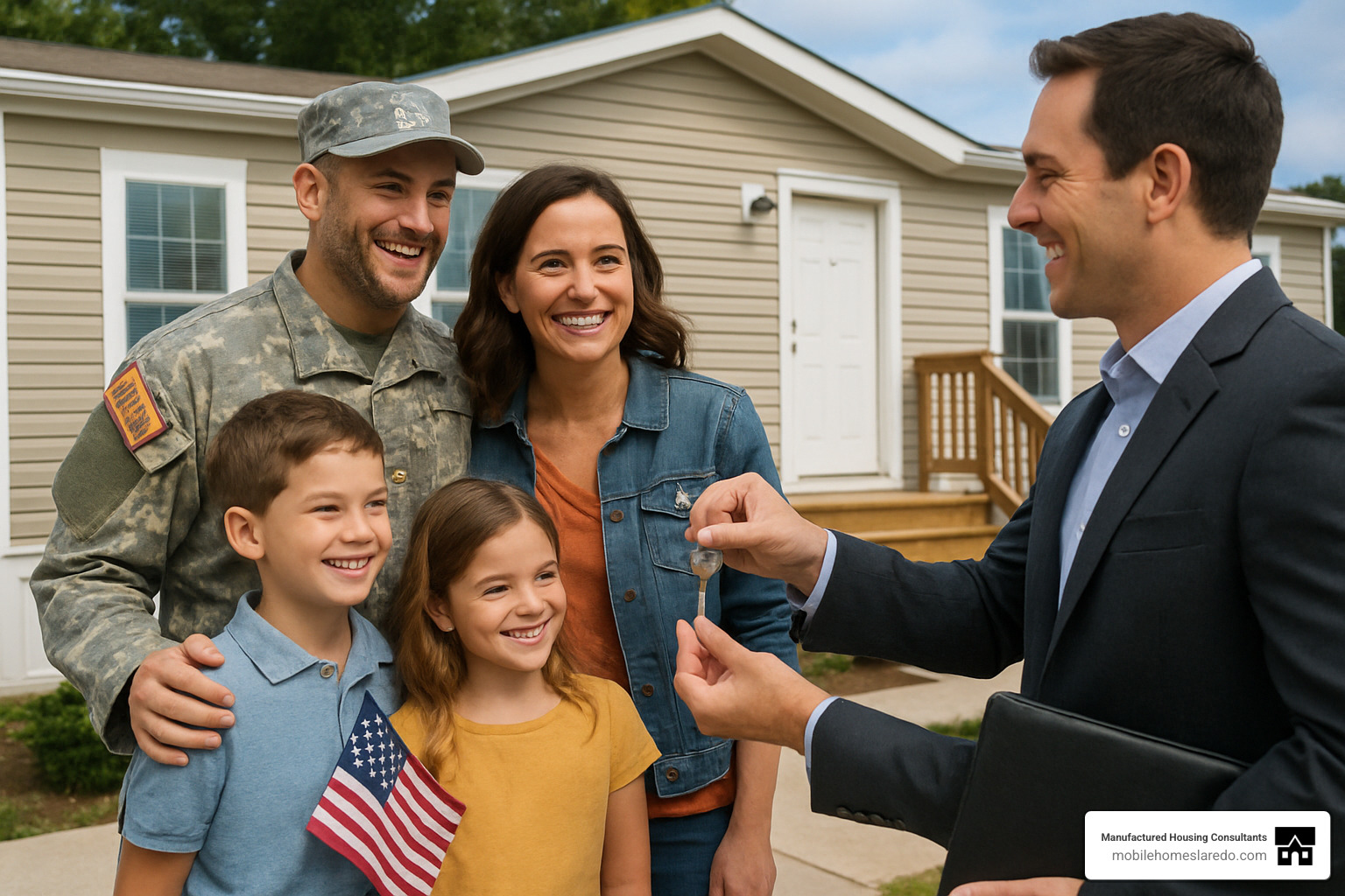 veteran family receiving keys to their new manufactured home - va loan and manufactured homes veteran family receiving keys to their new manufactured home - va loan and manufactured homes