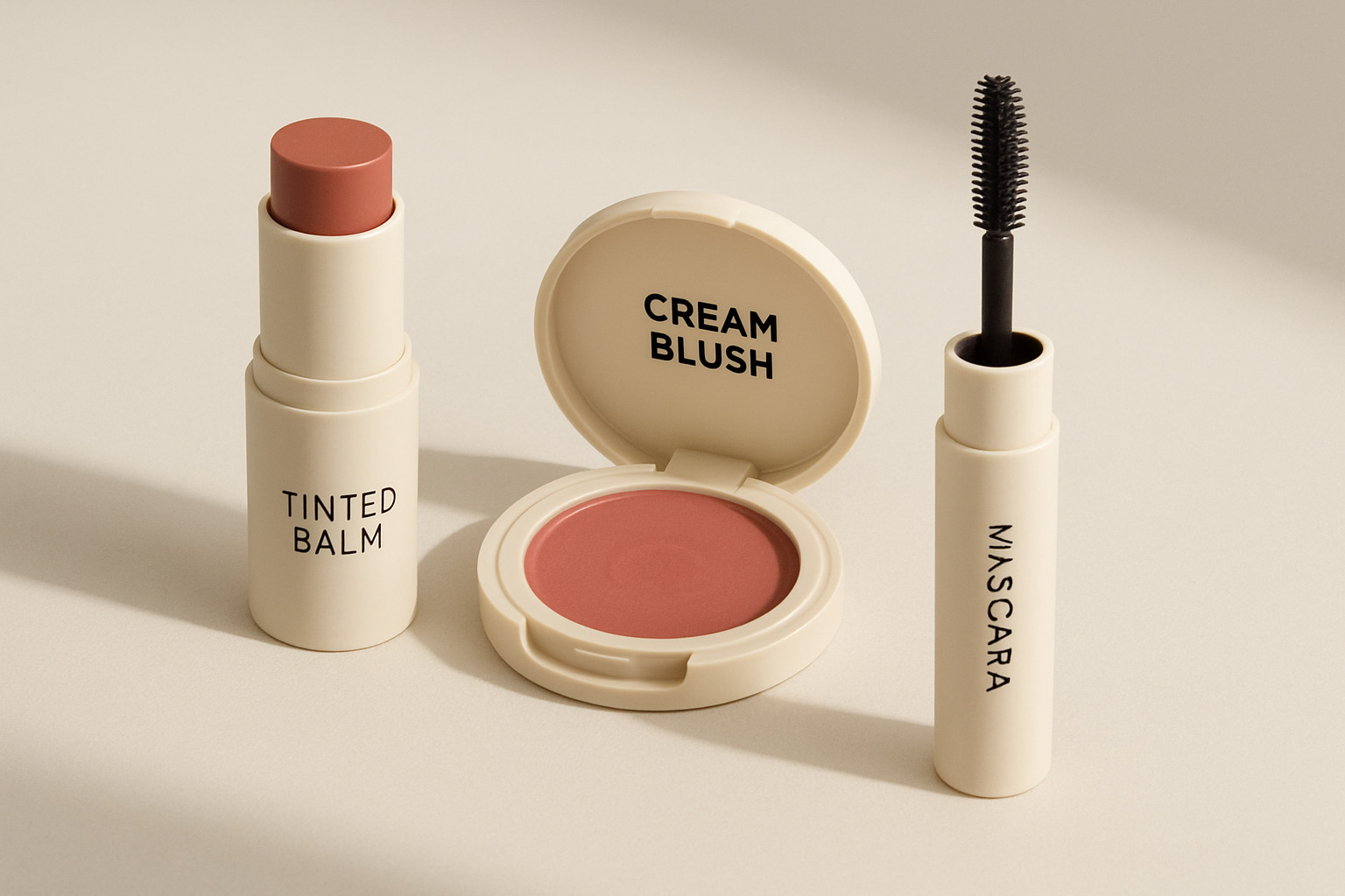 minimalist teen makeup kit with tinted balm, cream blush, and mascara - Beauty products for teens