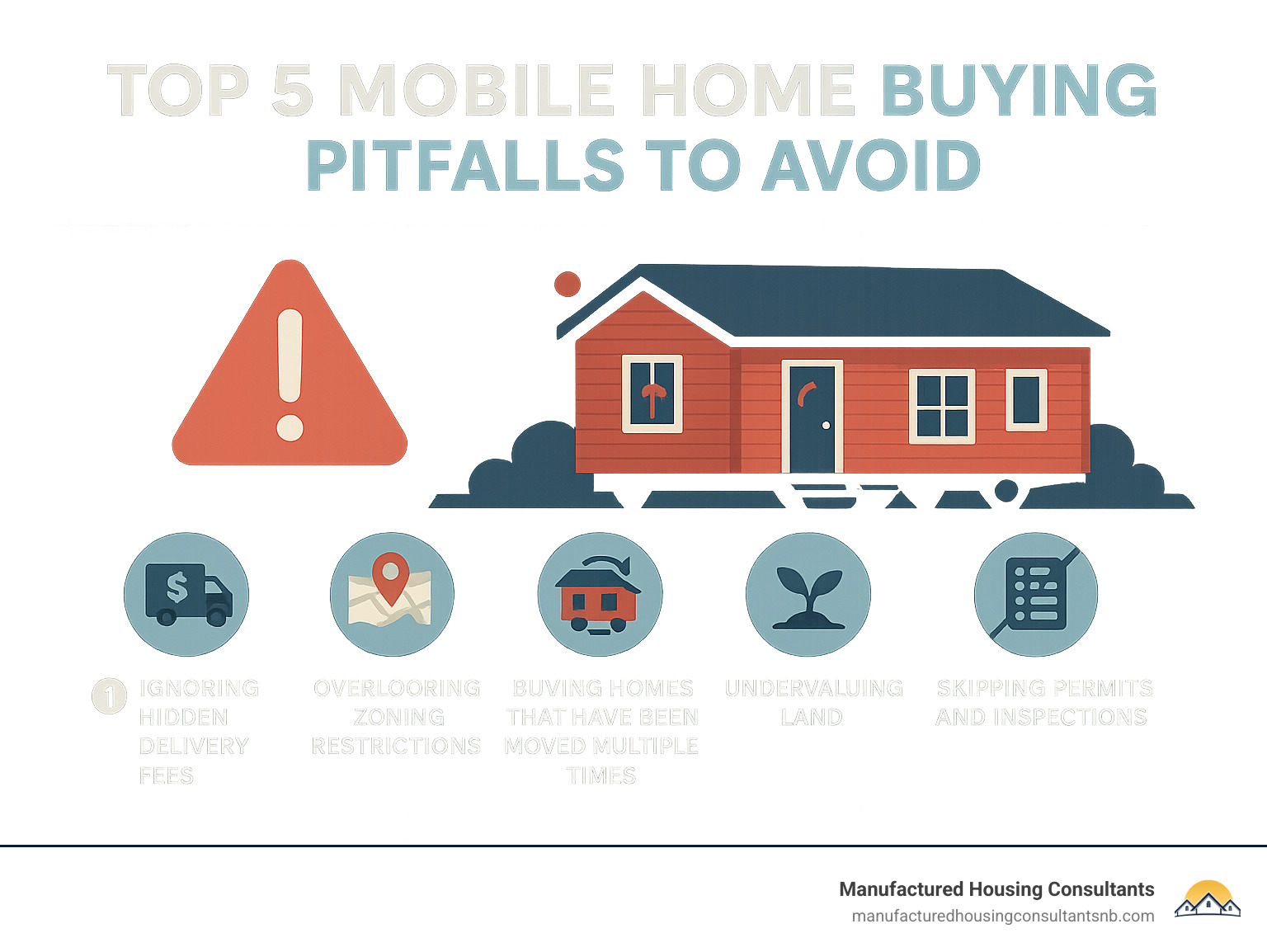 List of top 5 mobile home buying pitfalls to avoid - Mobile home pricing guide infographic 