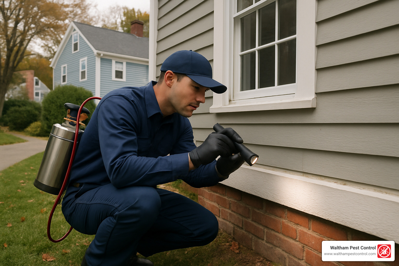 professional pest control technician inspecting a home - Home Pest Service Waltham MA