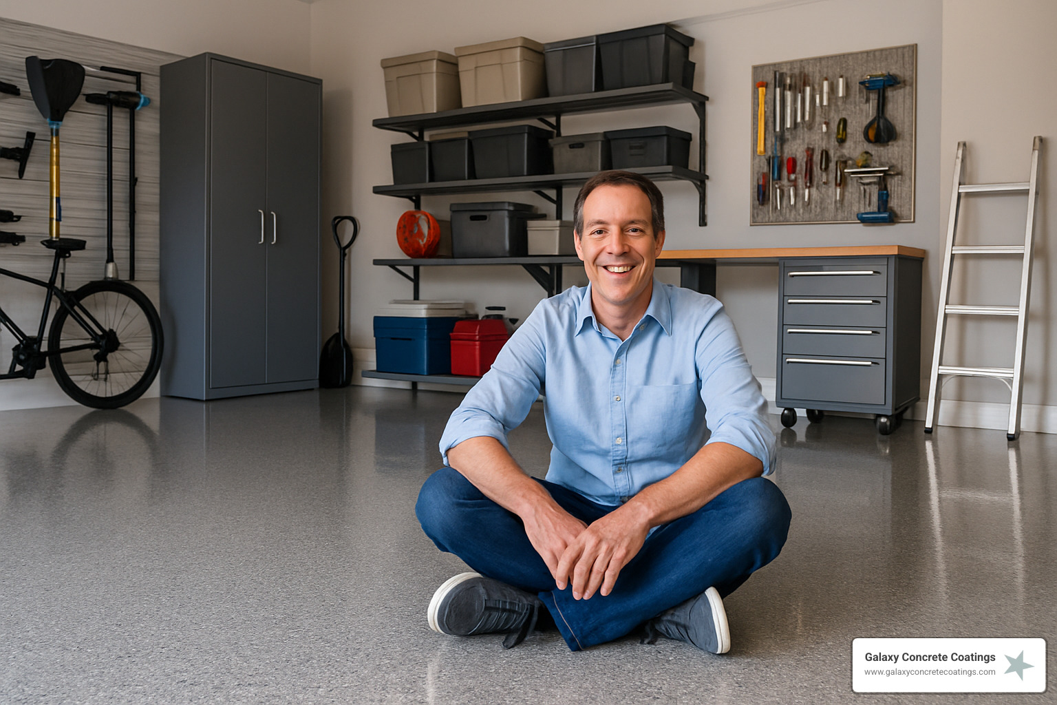 happy homeowner on newly coated garage floor - garage floor coating phoenix happy homeowner on newly coated garage floor - garage floor coating phoenix