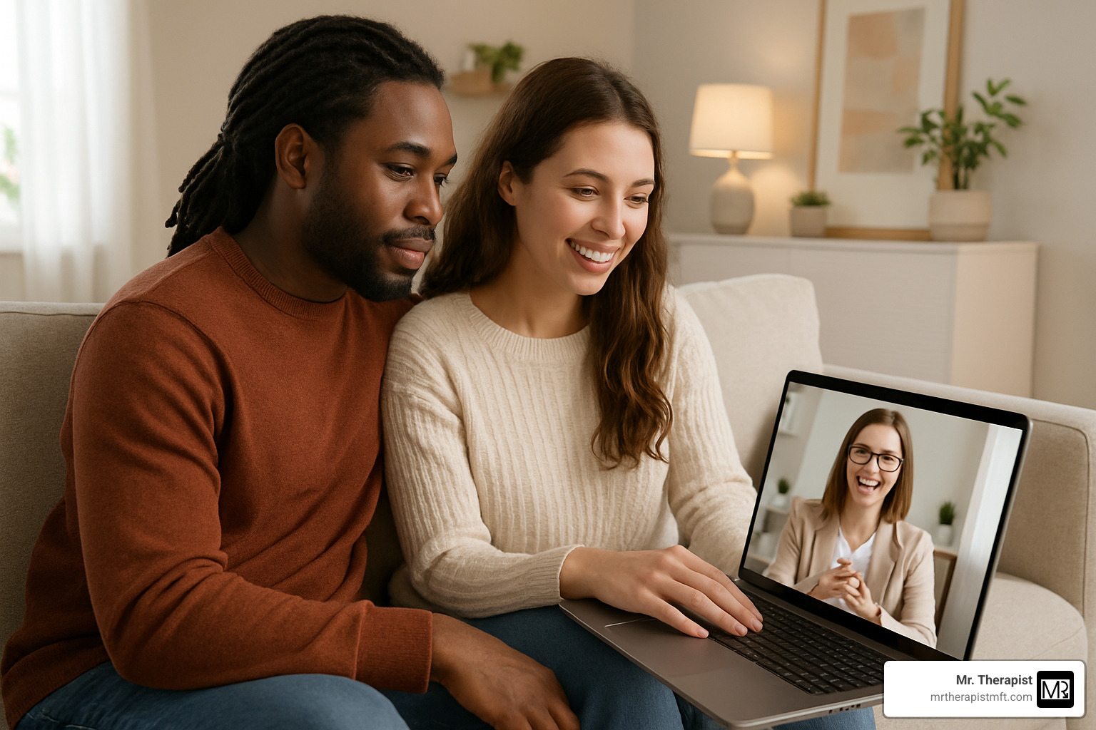 couple in online therapy session - marriage counseling price