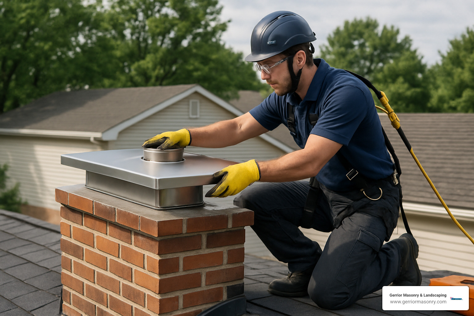 Cover Your Bases with the Best Chimney Chase Cover Replacement Near You 4 Professional chimney technician installing a new stainless steel chase cover - chimney chase cover replacement near me