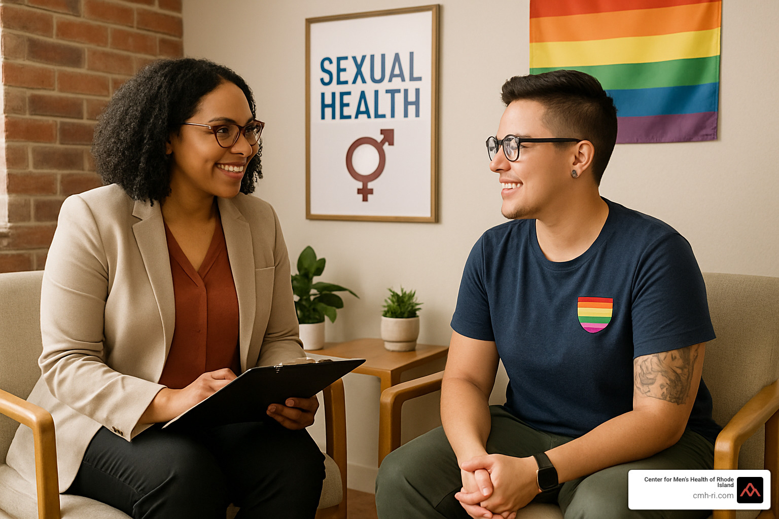 patient consulting with sexual health provider in a comfortable office setting - sexual wellness providence rhode island
