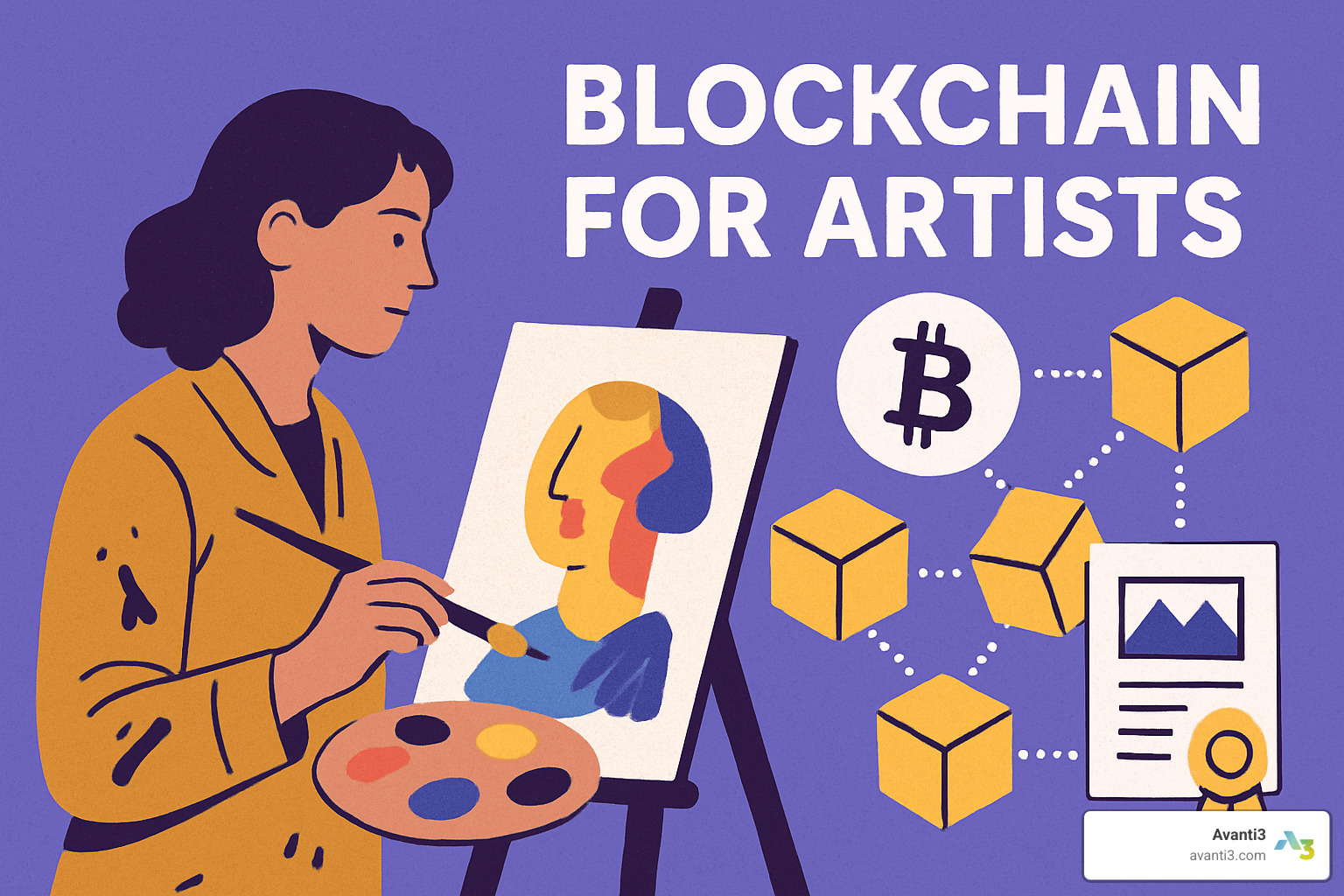 Artist scanning NFC tag linked to blockchain certificate - blockchain for artists