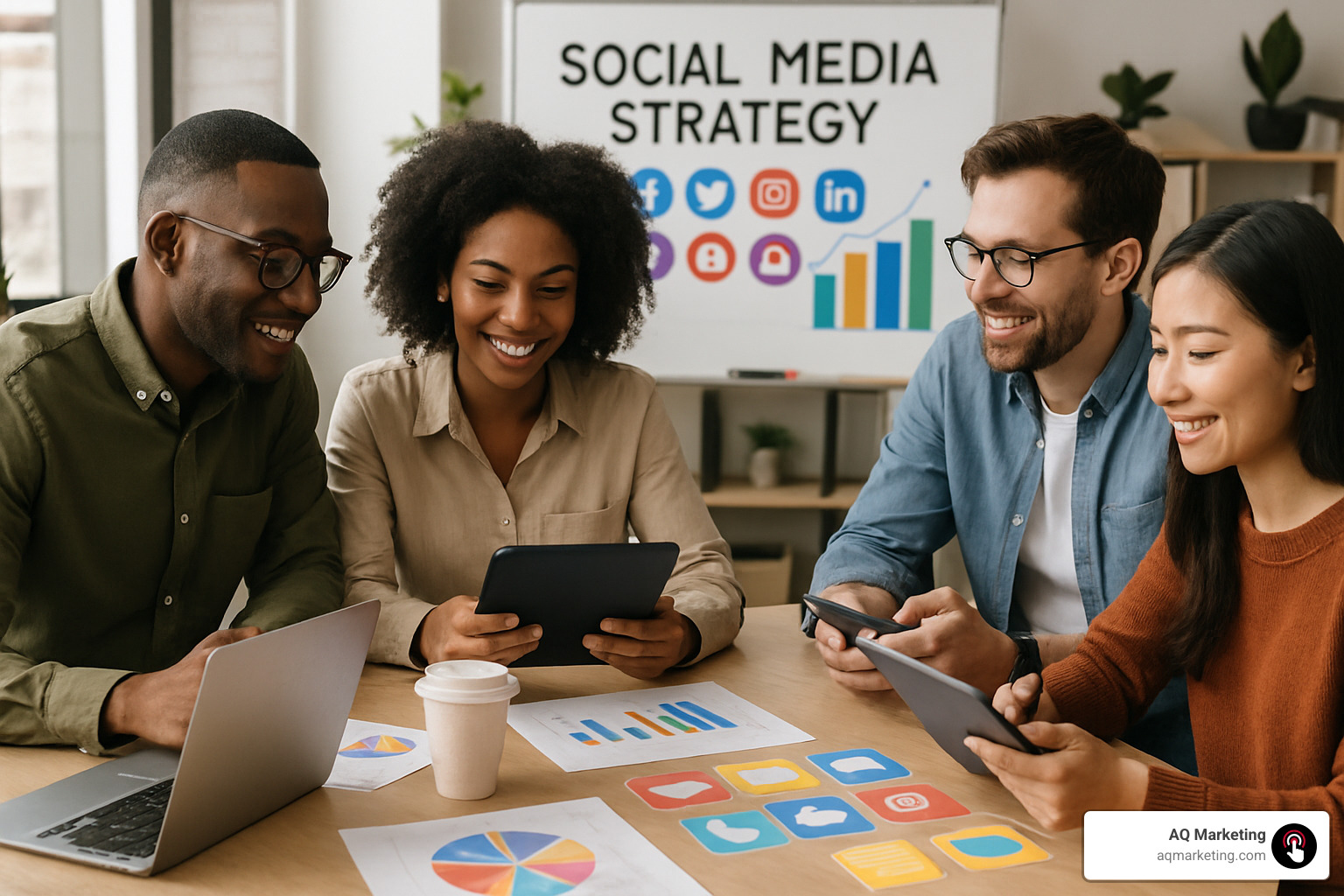 Social media marketing expert team collaborating on strategy - best social media marketing services