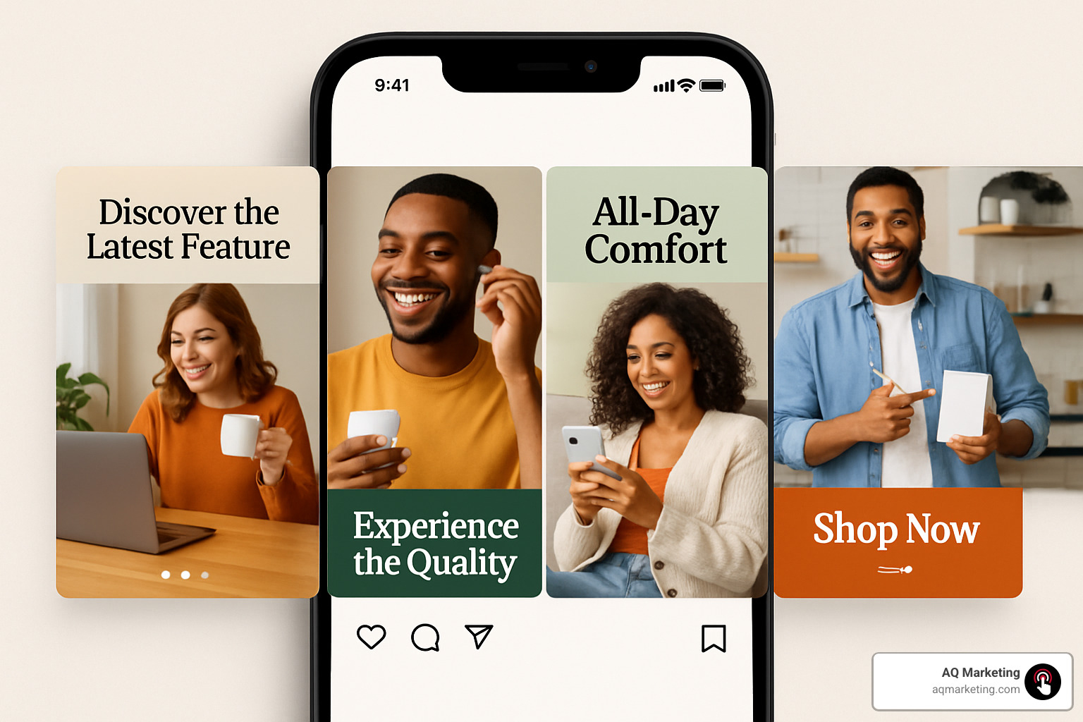 Social media carousel examples showing product features and benefits - best social media marketing services