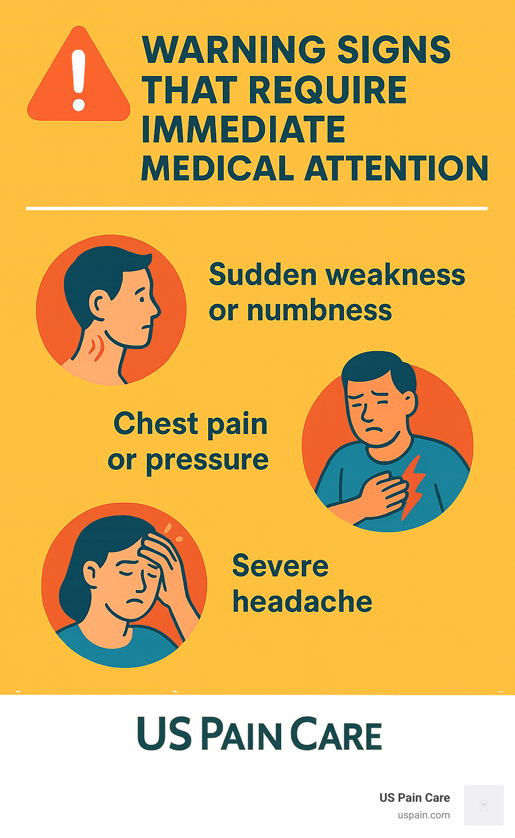 Warning signs that require immediate medical attention - aches and pains infographic 