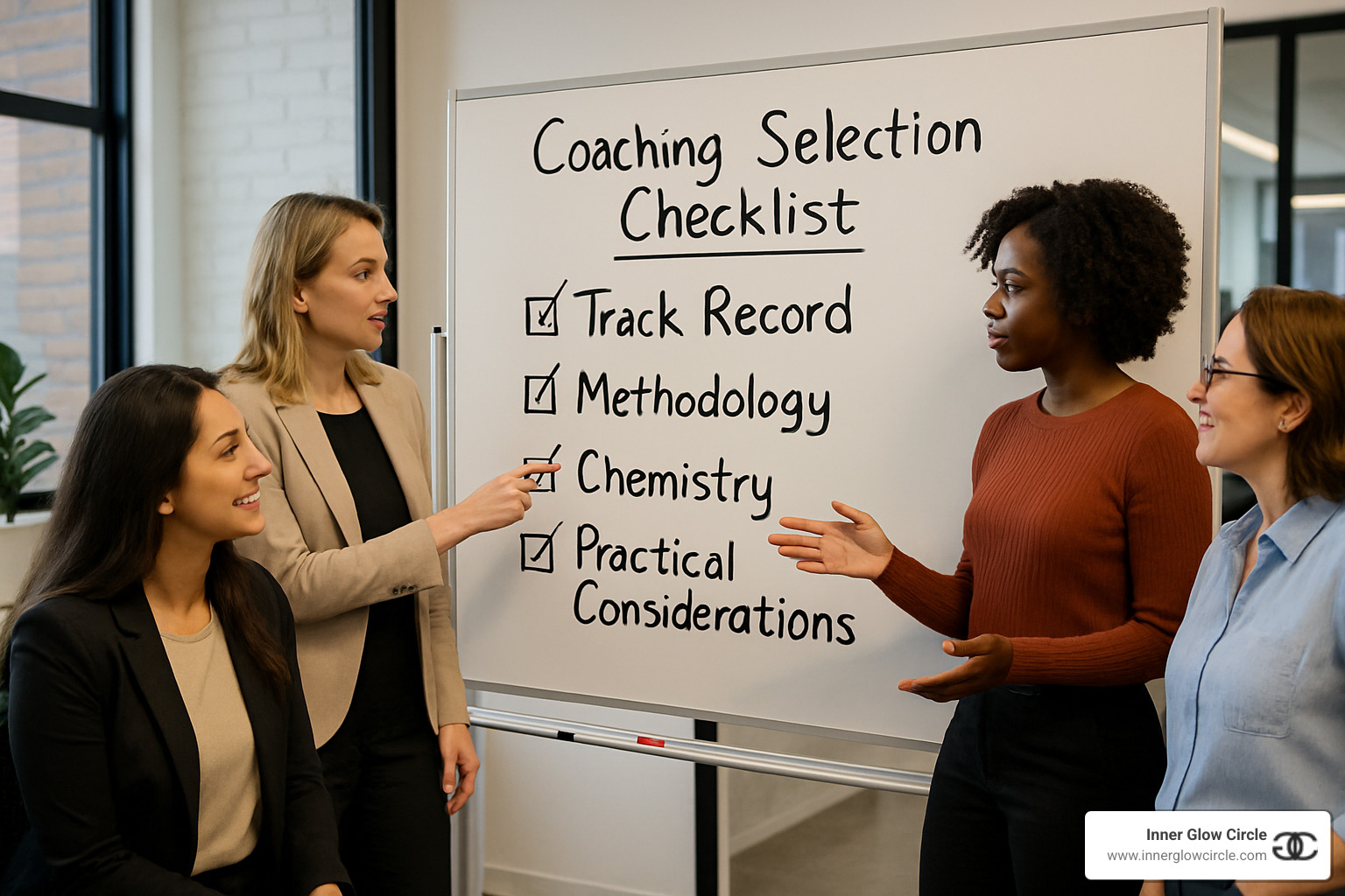 coaching selection checklist on whiteboard - Coaching for women entrepreneurs