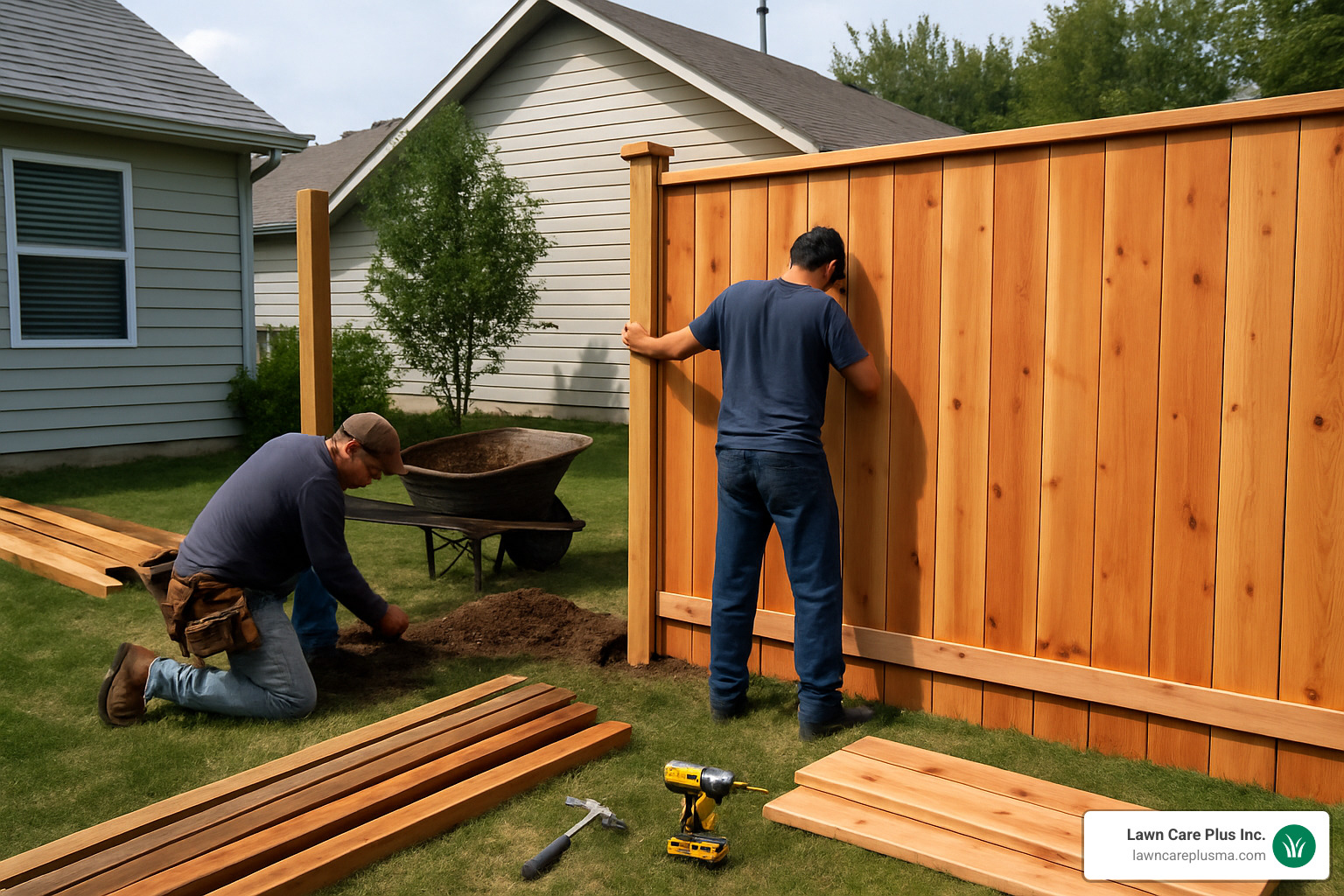 cedar fence installation in process - cost to install cedar fence