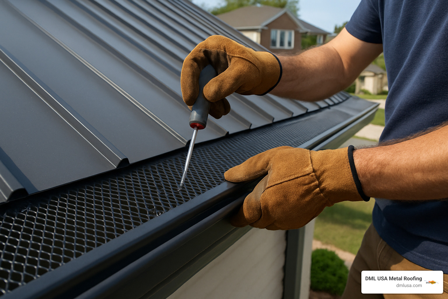 Leaf guard installation on metal roof – DML USA Metal Roofing