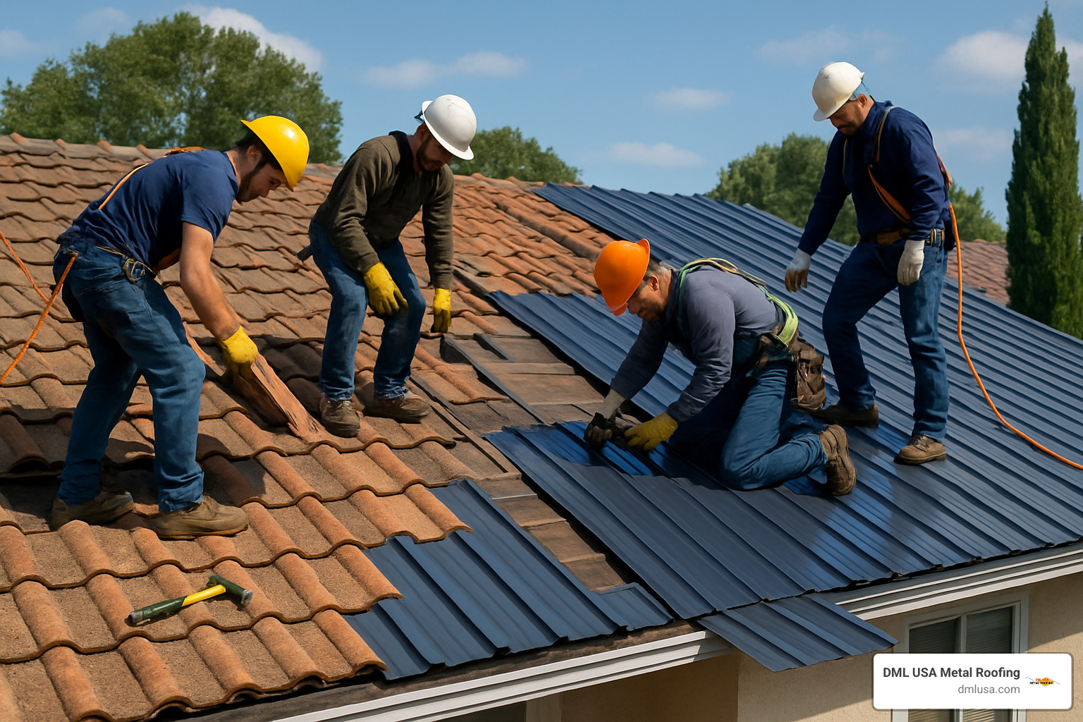 Tile to metal roof conversion in progress – DML USA Metal Roofing