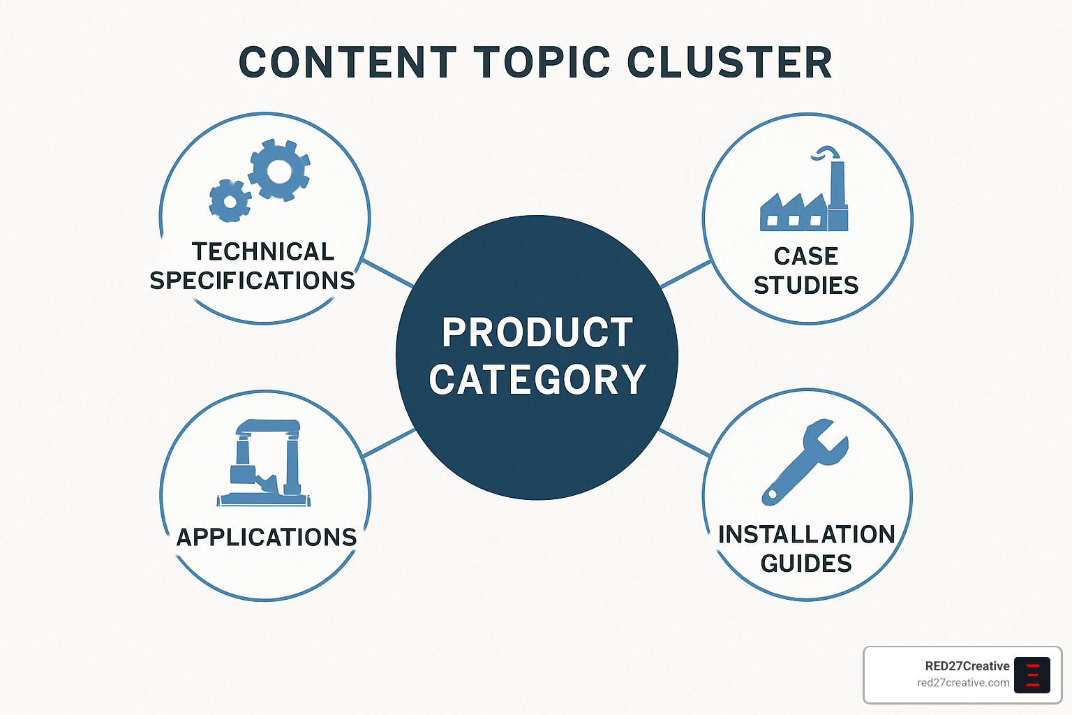 SEO Agencies That Manufacture Results for Industrial Businesses • manufacturing seo companies • RED27Creative content topic cluster diagram for industrial websites - manufacturing seo companies