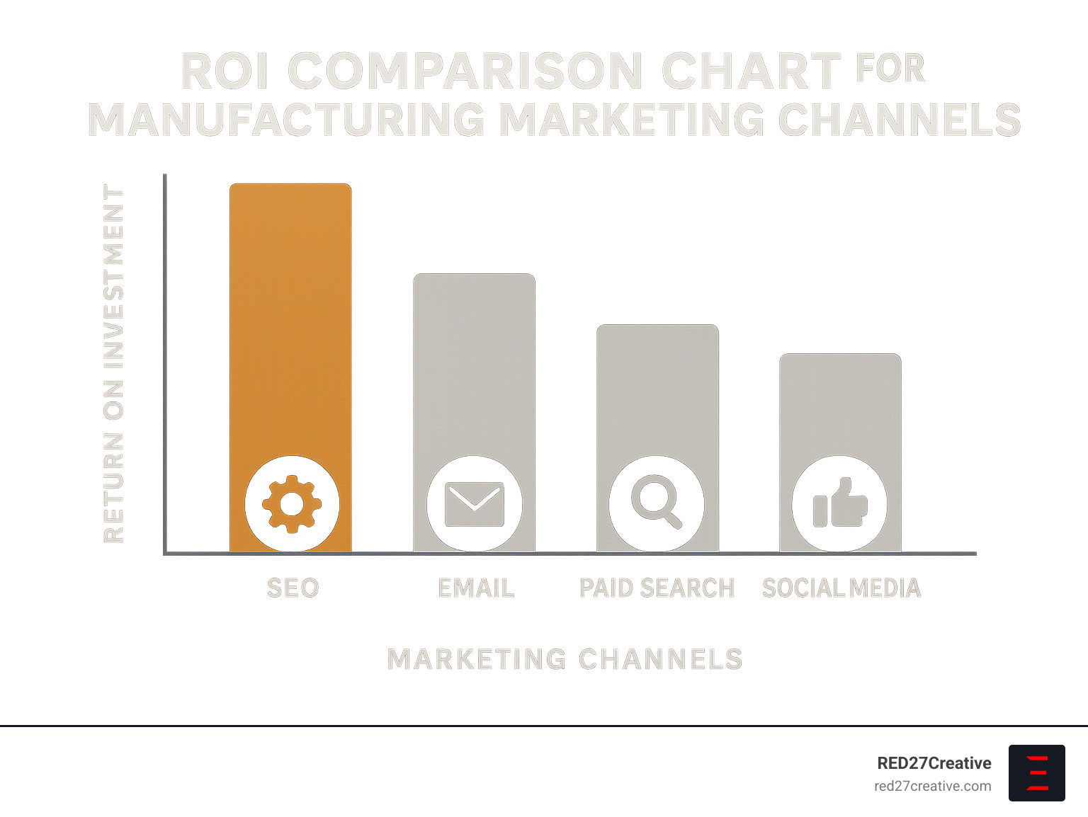 SEO Agencies That Manufacture Results for Industrial Businesses • manufacturing seo companies • RED27Creative ROI comparison chart for manufacturing marketing channels - manufacturing seo companies infographic