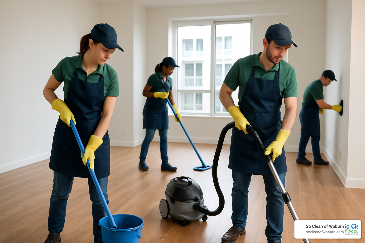 professional cleaning team working in empty apartment - apartment move-out cleaning