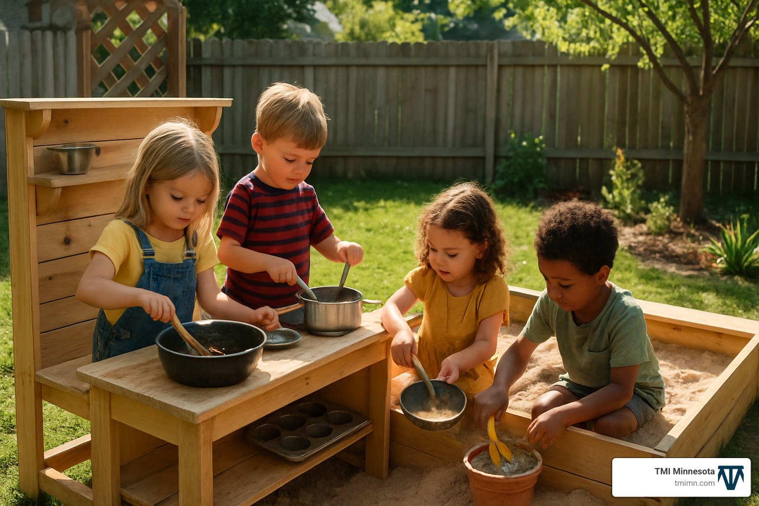 6074b38c6fe9c45530b859fc9a58077528856436 Transform Your Yard: Top Backyard Playground Inspirations Discover creative Backyard playground ideas for any yard size. Get tips for safety, budget builds, sensory play, and family fun! children playing at outdoor mud kitchen and sandbox - Backyard playground ideas