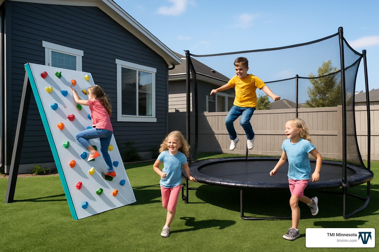 d2c68bcbfce3928d4055c0817fdb27d687ae4031 Transform Your Yard: Top Backyard Playground Inspirations Discover creative Backyard playground ideas for any yard size. Get tips for safety, budget builds, sensory play, and family fun! climbing wall and in-ground trampoline backyard setup - Backyard playground ideas