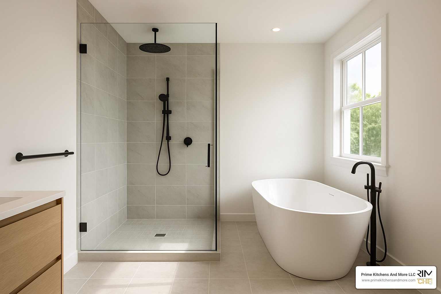 wet room design with freestanding tub and glass partition - modern master bathroom remodel ideas