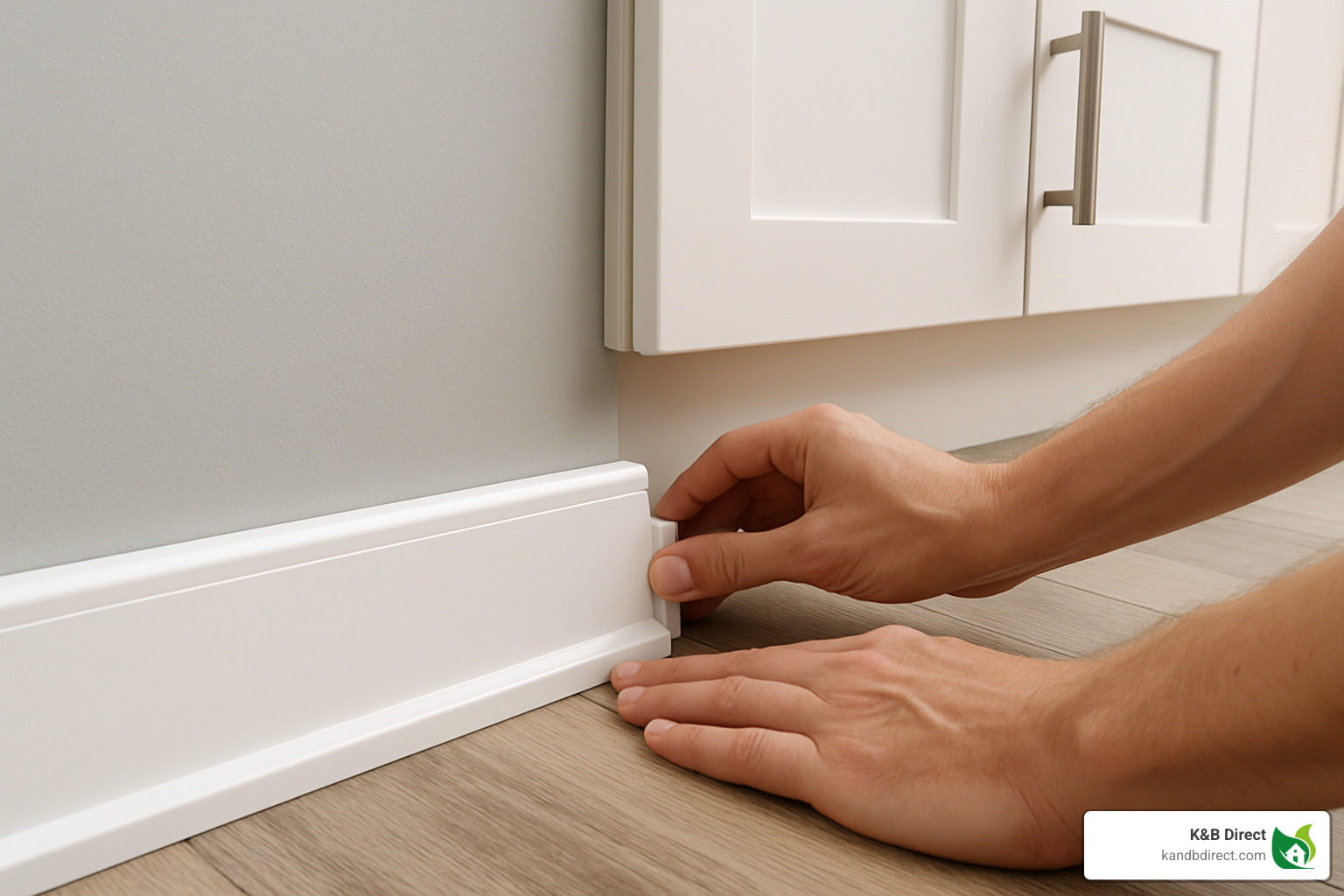PVC baseboard installation in modern kitchen - pvc floor molding
